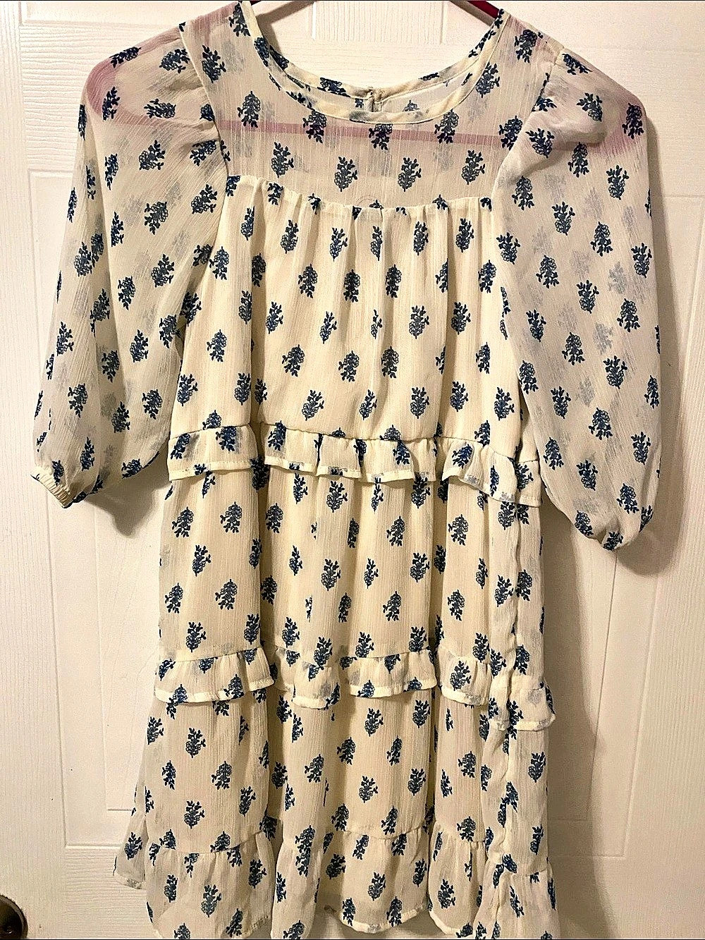Floral Mini Dress in Cream & Blue Like New
